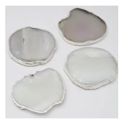 home arte Silver Plated Brazilian Natural White Agate Coaster Set for Tea Cups, Coffee Mugs Set of 4 image 5