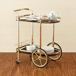 Home Centre Glass Nautica Serving Trolley - Gold-image-6