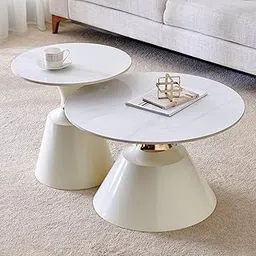 Home Centre Helios Raina Ceramic Top Set of 2 Nesting Coffee Tables - White-image-35