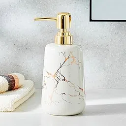 Home Centre Aubree Vince Ceramic Printed Soap Dispenser - 450ml, White-image-13