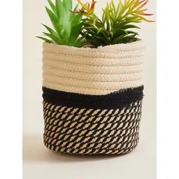 Home Centre Black & Beige Braided Polypropylene Floor Planter image 1