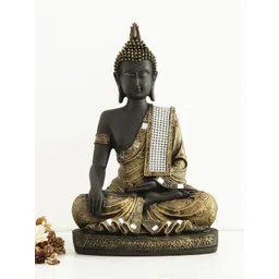 Home Centre Black & Gold-Toned Corsica Embellished Buddha Figurine Showpiece-image-2