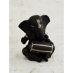 Home Centre Black & Rose Gold-Toned Corsica Harmony Ganesha With Dholak Figurine-image-3