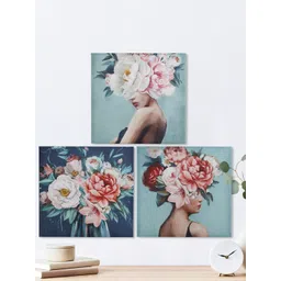 Home Centre Brezza Blue & Pink 3 Pieces Girl and Flower-Painted Framed Wall Art-image-49