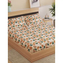 Home Centre Corsica Brown & Green Printed 144 TC Queen Bedsheet & 2 Pillow Covers-image-12