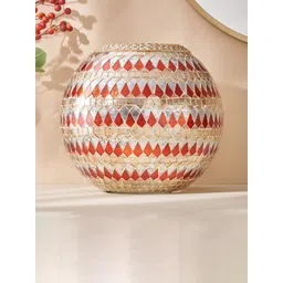 Home Centre Corsica Mabel Grey & Orange Self Design Glass Mosaic Vase-image-14