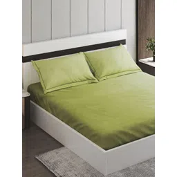 Home Centre Home Shores Green Checked 300 TC Cotton King Bedsheet Set-2.74 m x 2.74 m image 1