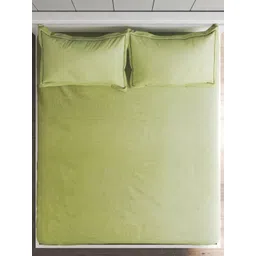Home Centre Home Shores Green Checked 300 TC Cotton King Bedsheet Set-2.74 m x 2.74 m image 2
