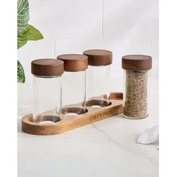 home centre Set of 4 Glass Spice Jars with Wood Stand - 90ml-picture-32