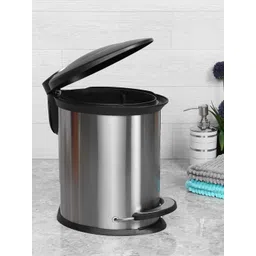 Home Centre Silver-Toned Josette Oval Soft Closed Pedal Bin-image-3