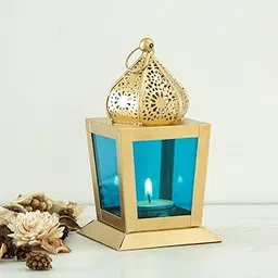 Home Centre Iron & Glass Corsica Morrocan Lantern (Blue, Standard)-picture-19