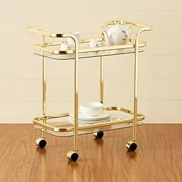 Home Centre Mild Steel Montoya Serving Trolley - Gold-image-7