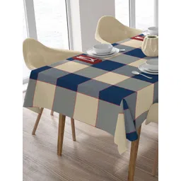 HOME COLORS.IN Beige & Blue Checked Cotton 8-Seater Table Cover-picture-28