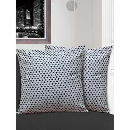HOME COLORS.IN Black & Grey 2 Pcs Cotton Geometric Square Cushion Covers-picture-26