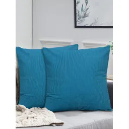 HOME COLORS.IN Blue 2 Pieces Striped Square Textured Cotton Cushion Covers-picture-38