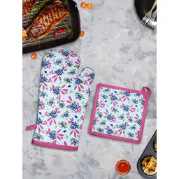 HOME COLORS.IN Blue & Pink Printed Oven Glove & Pot Holder-picture-28