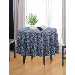 HOME COLORS.IN Blue Floral Cotton Round 4-Seater Table Cover-picture-16