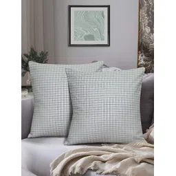 HOME COLORS.IN Green & White 2 Pieces Checked Square Cotton Cushion Covers-picture-21