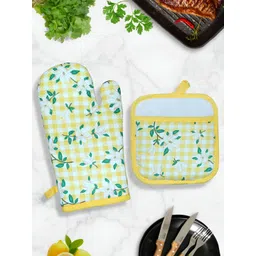 HOME COLORS.IN Green & Yellow Printed Oven Glove & Pot Holder-picture-23