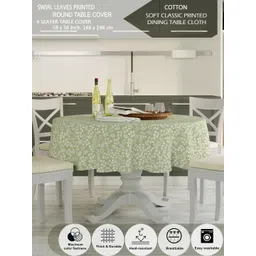HOME COLORS.IN Green Floral Cotton Round 4-Seater Table Cover image 4