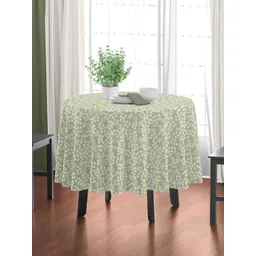 HOME COLORS.IN Green Floral Cotton Round 4-Seater Table Cover image 1