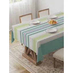 HOME COLORS.IN Green Striped Cotton 4-Seater Table Cover-picture-36