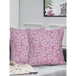 HOME COLORS.IN Pink & White 2 Pieces Floral Printed Square Cushion Covers-picture-17