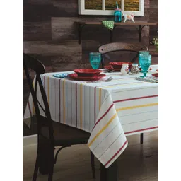 HOME COLORS.IN White & Pink Striped Cotton 8-Seater Table Cover-picture-34