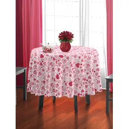 HOME COLORS.IN White & Red Abstract Printed Round 4 Seater Table Cover-picture-30