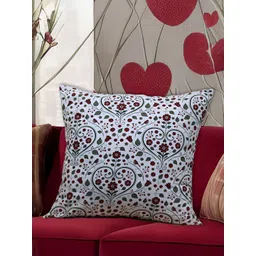 HOME COLORS.IN White & Red Cotton Ethnic Motifs Square Cushion Covers-picture-36
