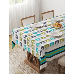 HOME COLORS.IN White Geometric Printed Pure Cotton 4-Seater Table Cover-picture-33