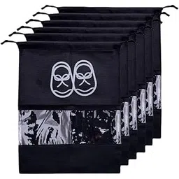 home decor expert Shoe Cover/String Bag Organizer with Non Woven Material, Transparent View, Size 12X16 Inch, Pack of 6 (Black)-picture-55