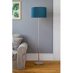 Home Decor-Floor Lamp Standing Modern Silver 5ft Height Black Lampshade 12 inches (Blue)-picture-13