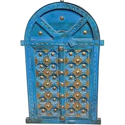 Home Decor Handmade Large Jharokha Window Decorative Wall Mirror Frame in Solid Hard Wood for Bedroom | Home Decor | Living Room 43x68 cm Rustic (Without Mirror) Blue-image-36