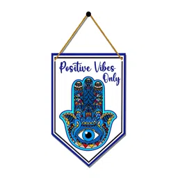 Home Delight Blue & White Evil Eye Wooden Hanging Wall Decor-picture-0