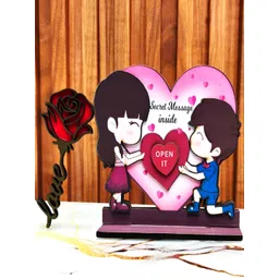 Home Delight Valentine White & Red Boy Proposing Printed Wooden Showpiece & Rose Magnet-picture-14