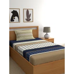 Home Ecstasy Blue & White Ethnic Motifs 140 TC Single Bedsheet with 1 Pillow Covers-picture-38