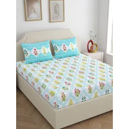 Home Ecstasy Blue & White Floral 140 TC King Bedsheet with 2 Pillow Covers-picture-19