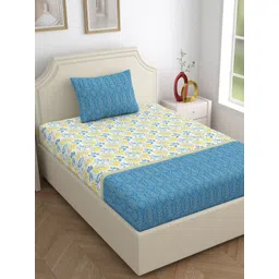 Home Ecstasy Blue & White Floral 140 TC Single Bedsheet Set 1.50 m x 2.20 m-picture-15