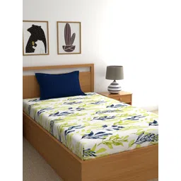 Home Ecstasy Blue & White Floral 140 TC Single Bedsheet with 1 Pillow Covers image 1