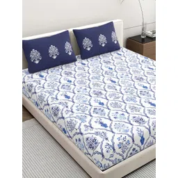 Home Ecstasy Blue & White Floral Printed 140 TC Cotton King Bedsheet Set 2.20 m x 2.74 m-picture-22