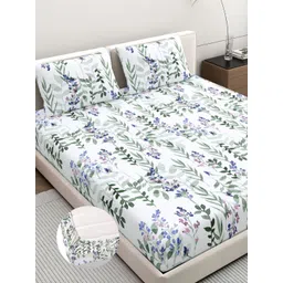 Home Ecstasy Blue & White Floral Printed 140 TC Double King Bedsheet Set 1.83 m x 1.98 m-picture-23