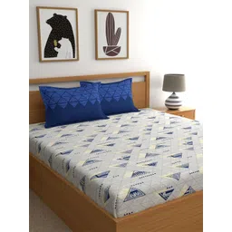 Home Ecstasy Blue & White Geometric Pure Cotton 140 TC Queen Bedsheet with 2 Pillow Covers-picture-39