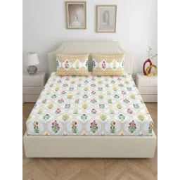 Home Ecstasy Caramel Mist Cotton Floral 140 TC Double Bedsheet with 2 Pillow Covers-picture-43