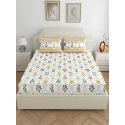 Home Ecstasy Caramel Mist Cotton Floral 140 TC King Bedsheet with 2 Pillow Covers-picture-19