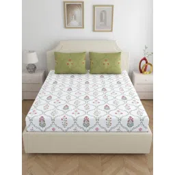 Home Ecstasy Cedar Glow Cotton Floral 140 TC King Bedsheet with 2 Pillow Covers-picture-48