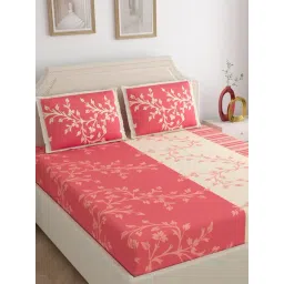Home Ecstasy Floral Peach 144 TC Cotton Double Bedsheet with 2 Pillow Cover-picture-39