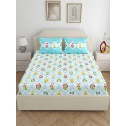 Home Ecstasy Glacial Breeze Cotton Floral 140 TC Double Bedsheet with 2 Pillow Covers-picture-17