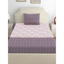 Home Ecstasy Lilac Haze Cotton Floral 140 TC Single Bedsheet with 1 Pillow Cover-picture-16