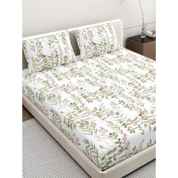 Home Ecstasy Olive Green Floral Printed Pure Cotton 140 TC King Bedsheet Set 2.74 x 2.20 m-picture-36